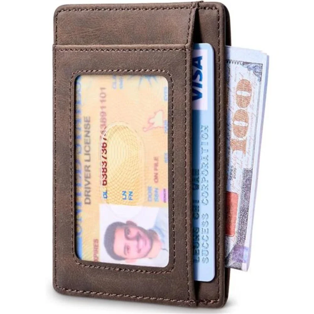 Mens Slim Leather Wallet RFID Front Pocket Minimalist Credit Card Holder Medium